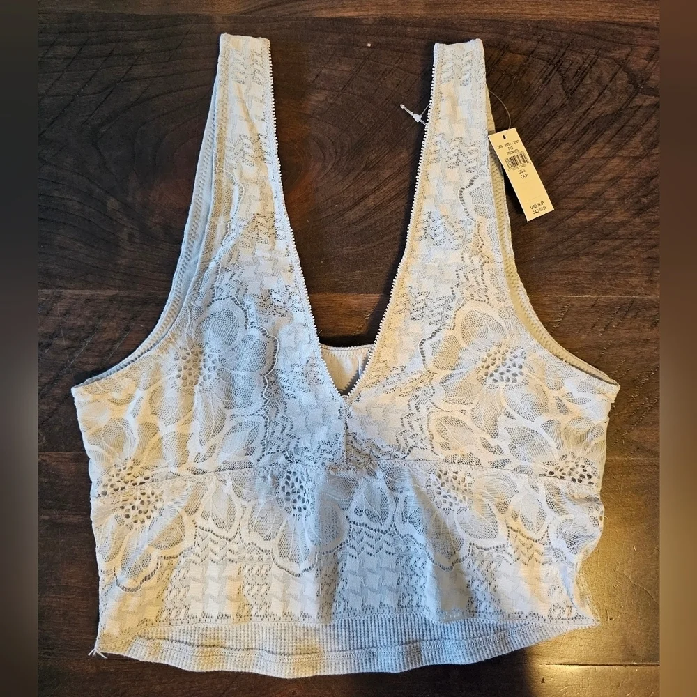 Aerie Reversible Bralette, Gray Floral V-Neck Ribbed Size Small